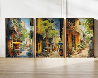 Set of 3 Vietnam Poster Set, Vintage Vietnamese Floral Prints, Indigenous Art, Folk Art Poster, Asia Travel Art, Southeast Asia Wall Art