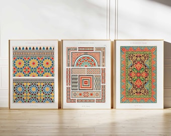 Arabic Pattern Prints, Islamic Decor, Middle Eastern Poster Set, Islamic Wall Art, Arabic Posters, Mughal Art, Muslim Gift, Pattern Art