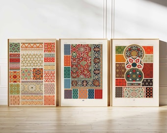 Set of 3 Persian Posters, Persian Wall Art, Vintage Arabic Decor, Islamic Wall Print, Pattern Poster, Vintage Muslim Decor, A1/A2/A3/A4