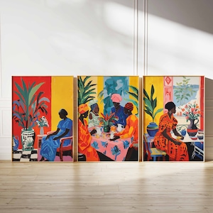 Set of 3 African Posters, Vintage African Aesthetic Prints, Nigeria Travel Art, Floral Wall Art, Black Art Poster, African Decor, Black Gift