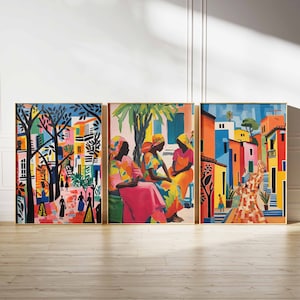 Conjunto de 3 carteles africanos, estampados estéticos africanos vintage, arte de viaje de Nigeria, arte floral de la pared, cartel de arte negro, decoración africana, regalo negro