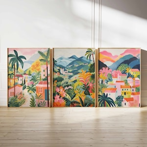Set of 3 Medellín Colombia Posters, Vintage Colombian Floral Prints, Indigenous art, Folk Art Poster, Latin Wall Decor, Latin America