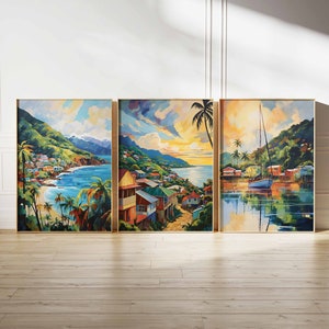 Set of 3 Trinidad and Tobago Travel Posters, Vintage Caribbean Print, Tropical Print, Trinidadian Wall Art, Travel Print, Caribbean Islands
