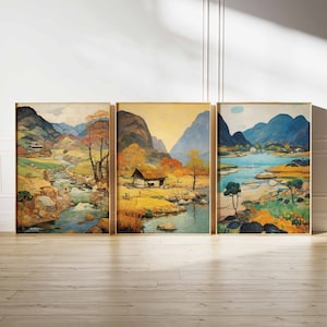 Set of 3 Korean Posters, Vintage Korean Street Print, Asian Print, Oriental Wall Art, Travel Print, South Korean Decor, Korean Culture Art