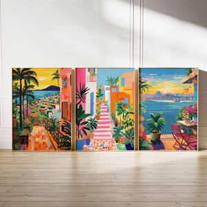 Conjunto de 3 pôsteres do Rio de Janeiro, estampas florais vintage do Brasil, arte indígena, pôster de arte popular, arte de parede latina, decoração latina, A1/A2/A3/A