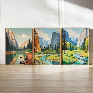 Set of 3 Yosemite National Park Posters, California National Park Prints, Floral Art, Floral Decor, Vintage Nature Print, Scenery Poster
