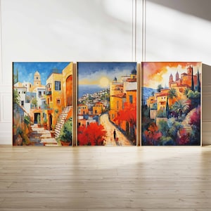 Set of 3 Spain Posters, Vintage Spanish Aesthetic Prints, Spanish Travel Art, Floral Wall Art, Spain Art Poster, Tropical Floral Art