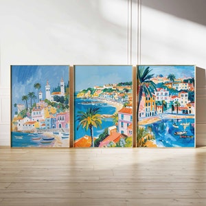 Set von 3 Cascais Poster, Portugal Poster, Strand Poster, Europa Poster, Küsten Dekor, Ozean Poster, Cascais Reisedruck, Cascais Wandkunst