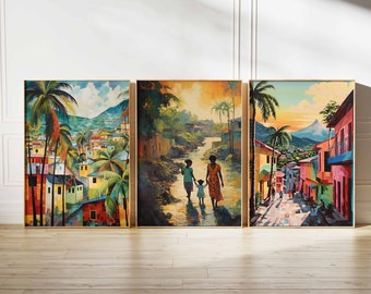 Set of 3 Haiti Posters, Vintage Haitian Aesthetic Prints, Caribbean Travel Art, Floral Wall Art, Caribbean Art Poster, Tropical Floral Art
