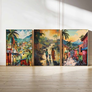 Set of 3 Haiti Posters, Vintage Haitian Aesthetic Prints, Caribbean Travel Art, Floral Wall Art, Caribbean Art Poster, Tropical Floral Art