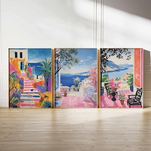 Set of 3 Greek Posters, Vintage Greece Travel Prints, Greece Travel Art, Floral Wall Art, European Travel Art Poster, Greece Decor