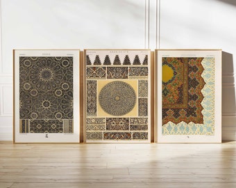 Arabic Pattern Prints, Islamic Decor, Middle Eastern Poster Set, Islamic Wall Art, Arabic Posters, Mughal Art, Muslim Gift, Pattern Art