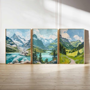Set of 3 French Alps Poster, Mountain Poster, Winter Poster, Ski Poster,  European Poster, Nature Poster, French Alps Travel Print, Alps Art
