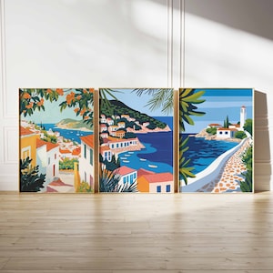 Set of 3 Samos Posters Set, Vintage Samos Set, Samos Posters, Greece Poster, Aegean Travel Poster, Mediterranean Poster Island Travel Poster