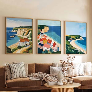 Set of 3 Dorset Posters, England Travel Prints, Dorset Wall Art Set, Jurassic Coast Posters, Seaside Landscape Decor Prints
