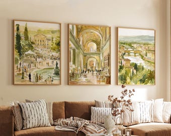 Set of 3 Florence Posters, Italy Travel Wall Art, City Print Set, Modern Architecture Artwork, Tuscan Home Decor, European Landscape Style