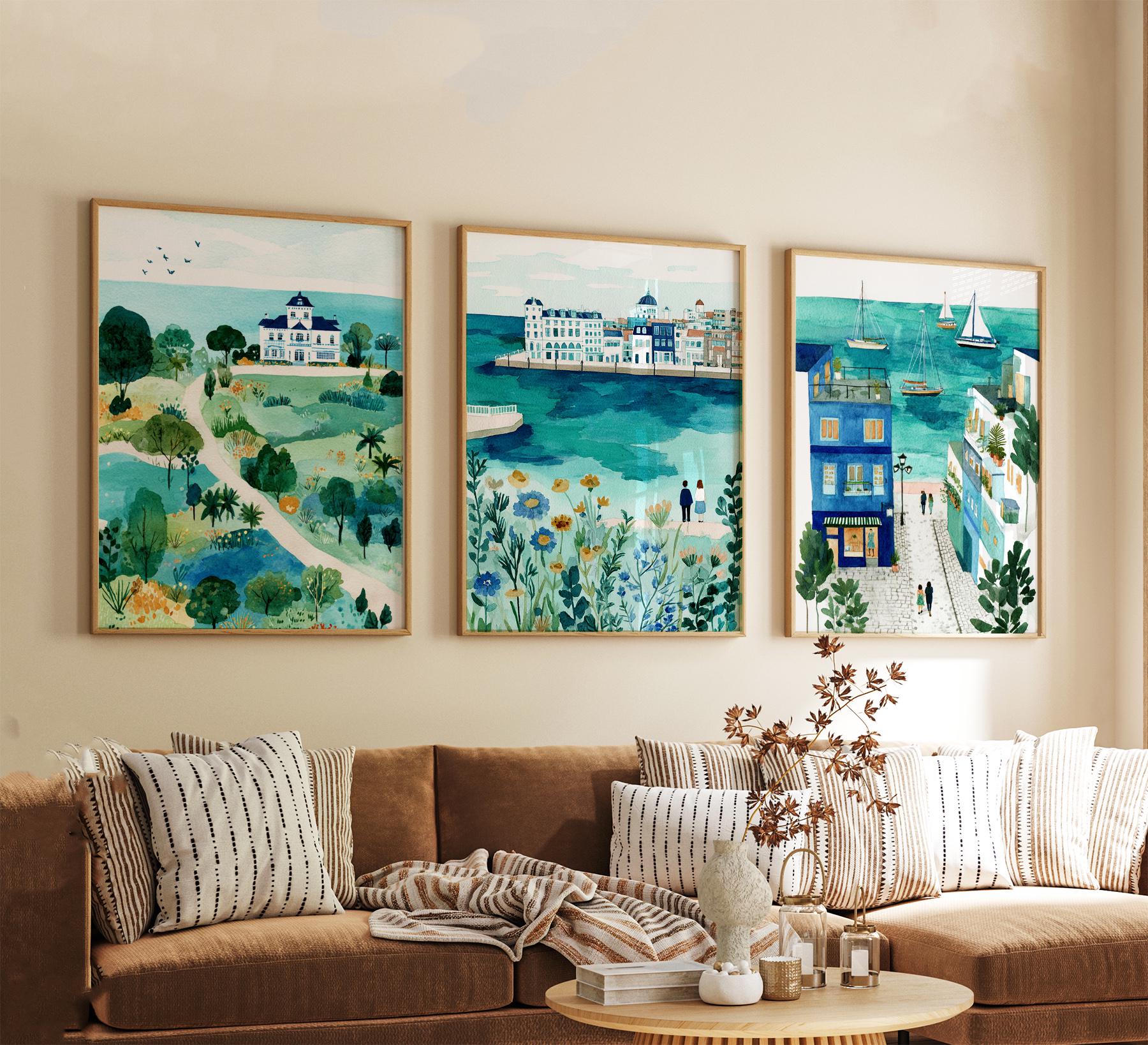 Set of 3 Poole Posters, Dorset Coastal Wall Art, UK Harbour Prints