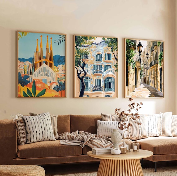 Set of 3 Barcelona Posters, Spain Travel Posters, Barcelona Wall Art, City Prints Set, Modern Spain Poster Decor