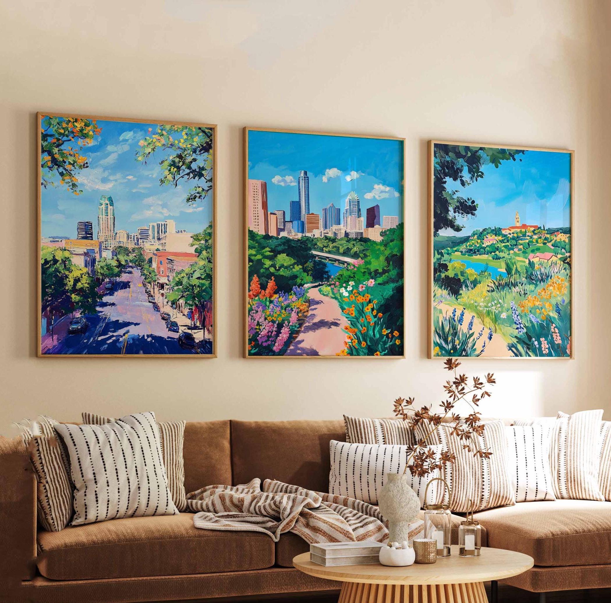 Set of 3 Austin Posters, Texas Wall Art Prints, Austin Travel