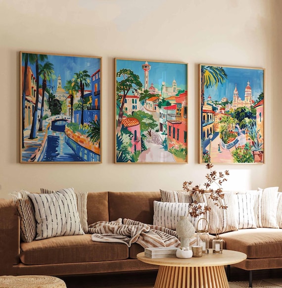 Set of 3 San Antonio  Posters, USA Wall Art Prints, San Antonio Travel Poster Set, Texas Cityscape Prints, Alamo Decor Posters