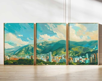 Set of 3 Caracas Posters, Venezuela Travel Prints, South America Wall Art, Cityscape Decor, Caracas Travel Gift, Venezuela Travel Art