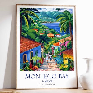 Impressão de Montego Bay, pôster de viagem de Montego Bay, pôster de viagem da Jamaica, impressão caribenha, decoração tropical, arte de parede da Jamaica, presente de Montego Bay