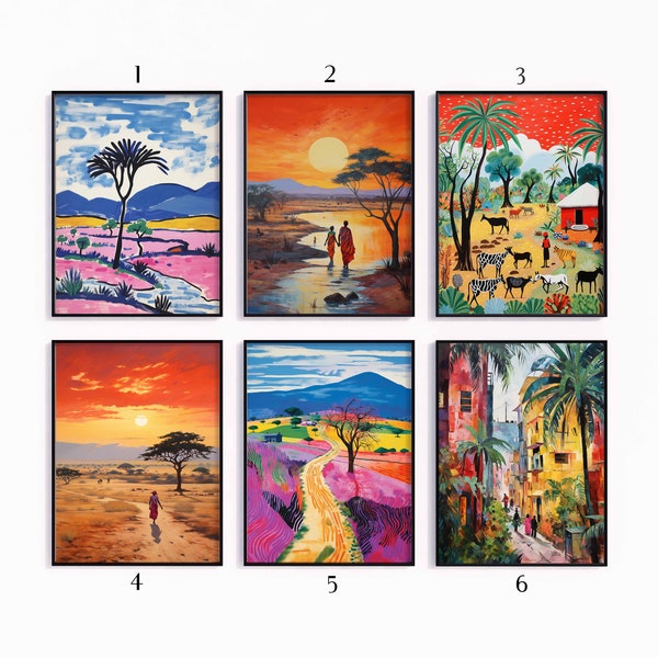 Tanzania Travel Poster Set, African Travel Prints, Zanzibar Art, Tanzania Poster, Folk Art Poster, Gallery Wall, Travel Gift, A1/A2/A3/A4