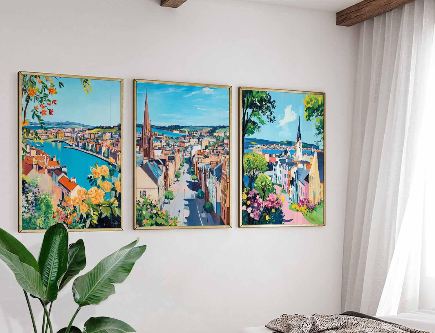 Set of 3 Derry Posters, Northern Ireland Travel Prints, City Wall Art ...