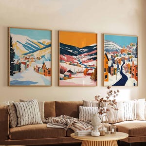 3er-Set Park City Poster, Utah Reisedrucke, Park City Wandkunst-Sets, Dekorposter des Skiortes, Berglandschaftsdrucke