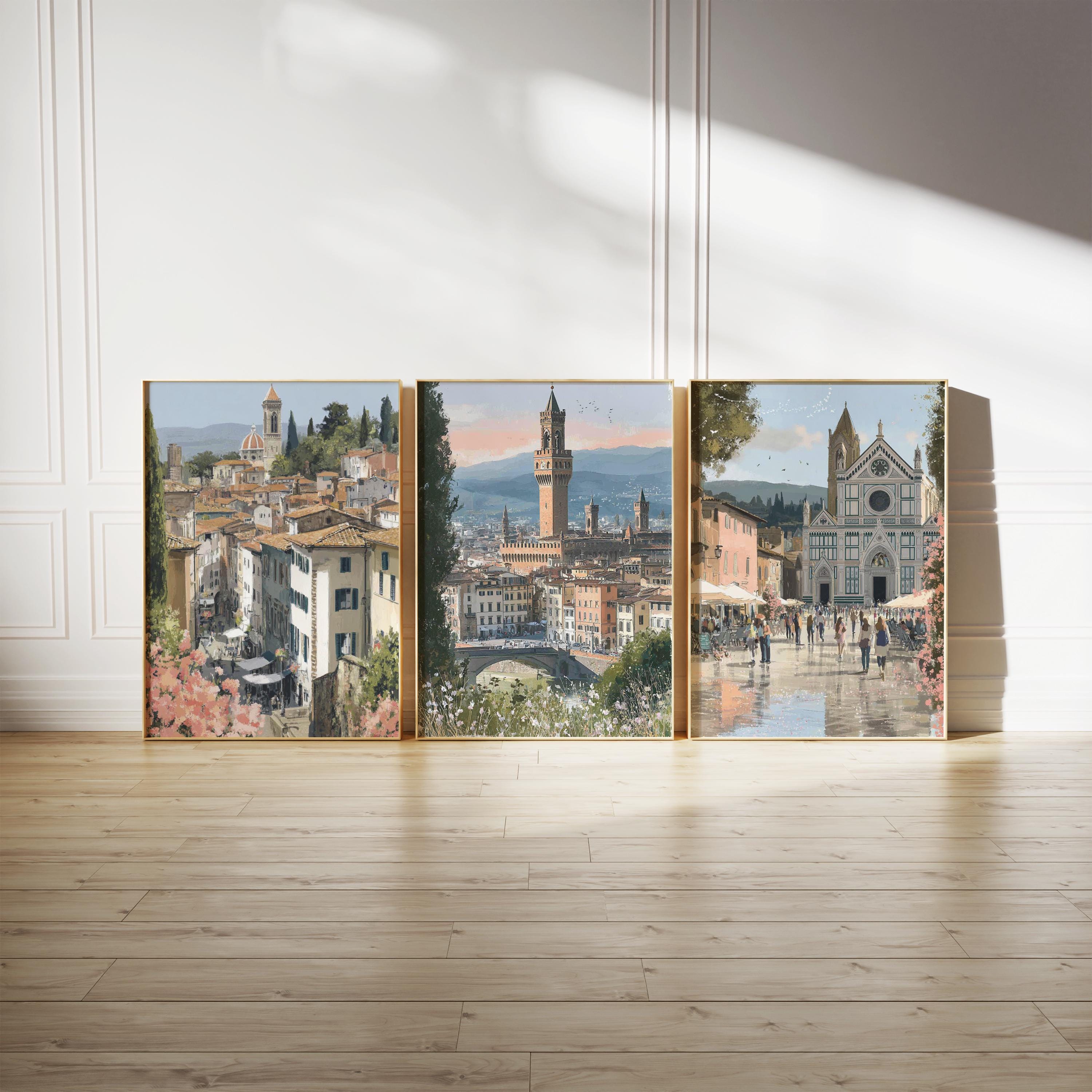 Set of 3 Florence Posters, Italy Travel Wall Art, City Print Set