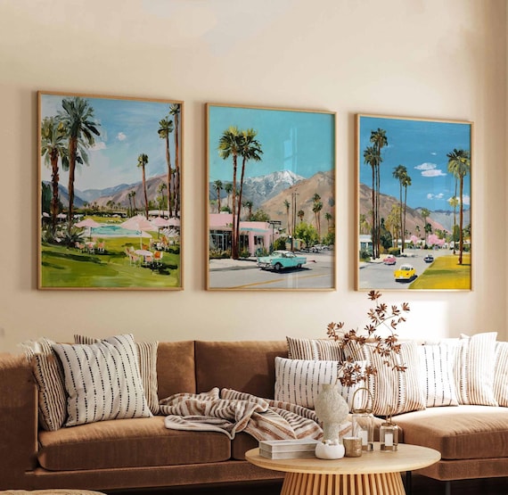 Set of 3 Palm Springs Posters, California Travel Prints, Palm Springs Wall Art Sets, Desert Decor Posters, Modern Retro Prints
