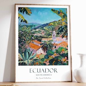 Ecuador Travel Poster, Ecuador Print, South America Travel Art, Floral Poster, South American Wall Art, Latin Poster, Ecuador Gift