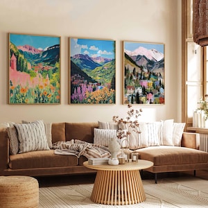 Set of 3 Telluride Posters, Colorado Travel Prints, Ski Town Wall Art Sets, Mountain Landscape Poster Prints for Home Decor