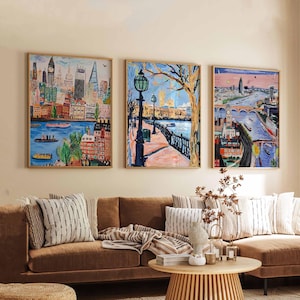 Set of 3 London Posters, UK Travel Prints, London Wall Art Set, British Landmark Poster Set, Modern London Prints, Cityscape Decor Gift