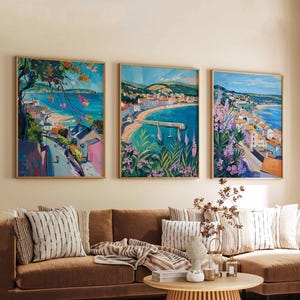 Set of 3 Lyme Regis Posters, England Travel Prints, Seaside Wall Art Sets, Coastal Poster Prints, Lyme Regis Home Decor Gift