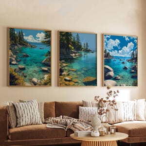 Set of 3 Lake Tahoe Posters, USA Travel Prints, California Nevada Wall Art Sets, Nature Landscape Poster Decor, Scenic Lake Print Set