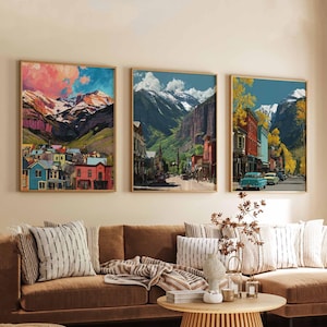 Set of 3 Telluride Posters, Colorado Travel Prints, Ski Town Wall Art Sets, Mountain Landscape Poster Prints for Home Decor