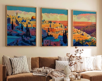 Set van 3 Palestina-posters, Palestina-reisafdrukken, Palestijnse kunst, islamitische kunst, islamitische kunst, cadeau moslim, botanisch decor, Arabische reisafdruk
