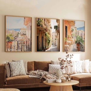 Set van 3 Palermo reisposters, Italië kunst aan de muur wordt afgedrukt, decor Palermo stad, Italiaanse reisposter, Italië reisposter, kunstwerk skyline van Sicilië,