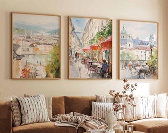 Set of 3 Salzburg Austria Travel Posters, Austrian Wall Art Prints, Salzburg Print, Historic Cityscape Decor, Minimalist Salzburg Poster,