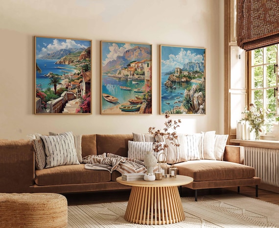 Set of 3 Sicily Travel Poster, Sicily Art Print, Italian Wall Art
