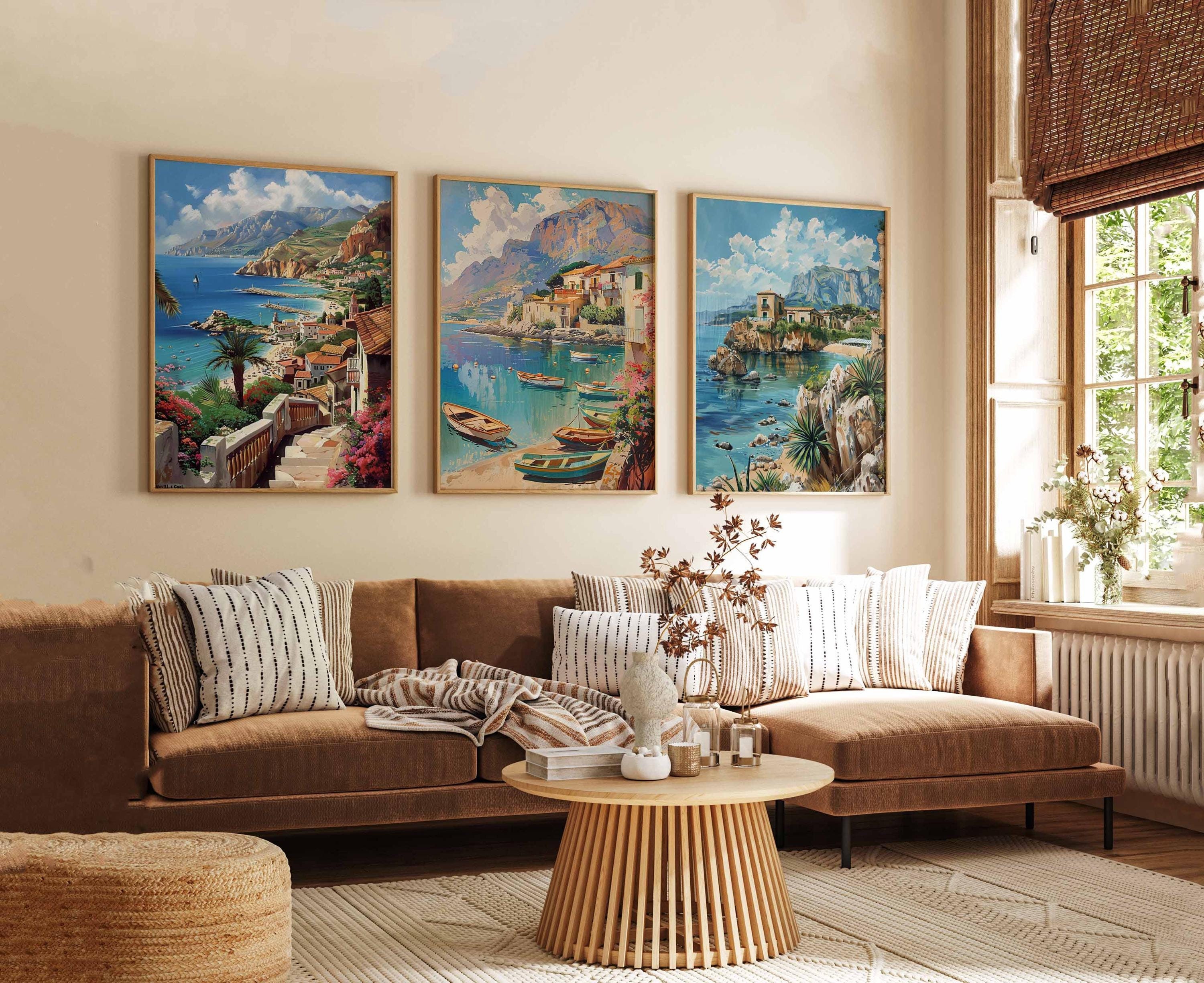 Set of 3 Sicily Travel Poster, Sicily Art Print, Italian Wall Art