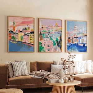 Set of 3 London Posters, UK Travel Prints, London Wall Art Set, British Landmark Poster Set, Modern London Prints, Cityscape Decor Gift