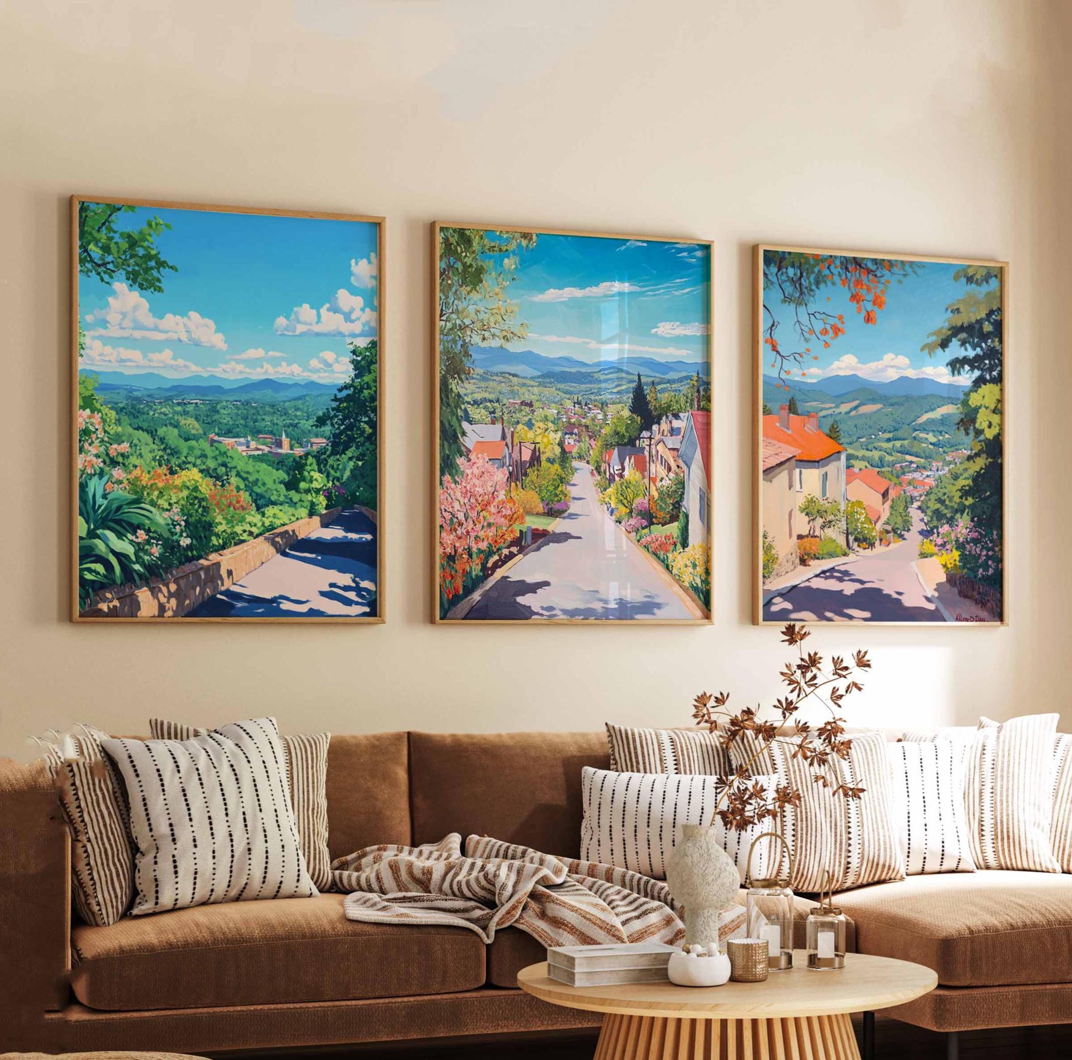 Set of 3 Asheville Posters, North Carolina Wall Art Prints, Asheville Travel Poster Set, Mountain Landscape Prints, Blue Ridge Wall Art Sets