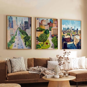 Set of 3 Philadelphia Posters, USA Wall Art Prints, Philadelphia Travel Poster Set, Philly Skyline Prints, Historic City Decor Posters