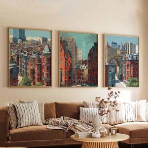 Set van 3 Boston-posters, Massachusetts Wall Art Prints, Boston Travel Poster Set, City Skyline Prints, Posters historische architectuur