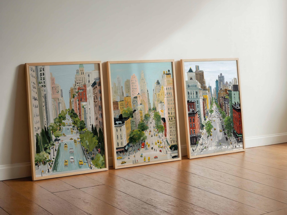 Set of 3 New York City Posters, USA Travel Prints, NYC Skyline Wall Art ...