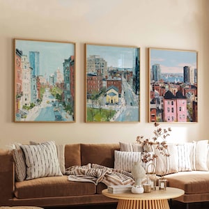 Set van 3 Boston-posters, Massachusetts Wall Art Prints, Boston Travel Poster Set, City Skyline Prints, Posters historische architectuur