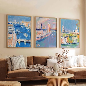 Set of 3 London Posters, UK Travel Prints, London Wall Art Set, British Landmark Poster Set, Modern London Prints, Cityscape Decor Gift