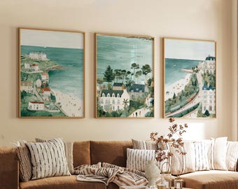 Set of 3 Carbis Bay Travel Posters, Cornwall Coastal Wall Art, UK Beach Prints, Vintage Seaside Decor, Modern Travel Artwork for Home